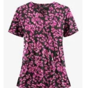 Floral Pink & pewter Women's medical nurse Scrub Top